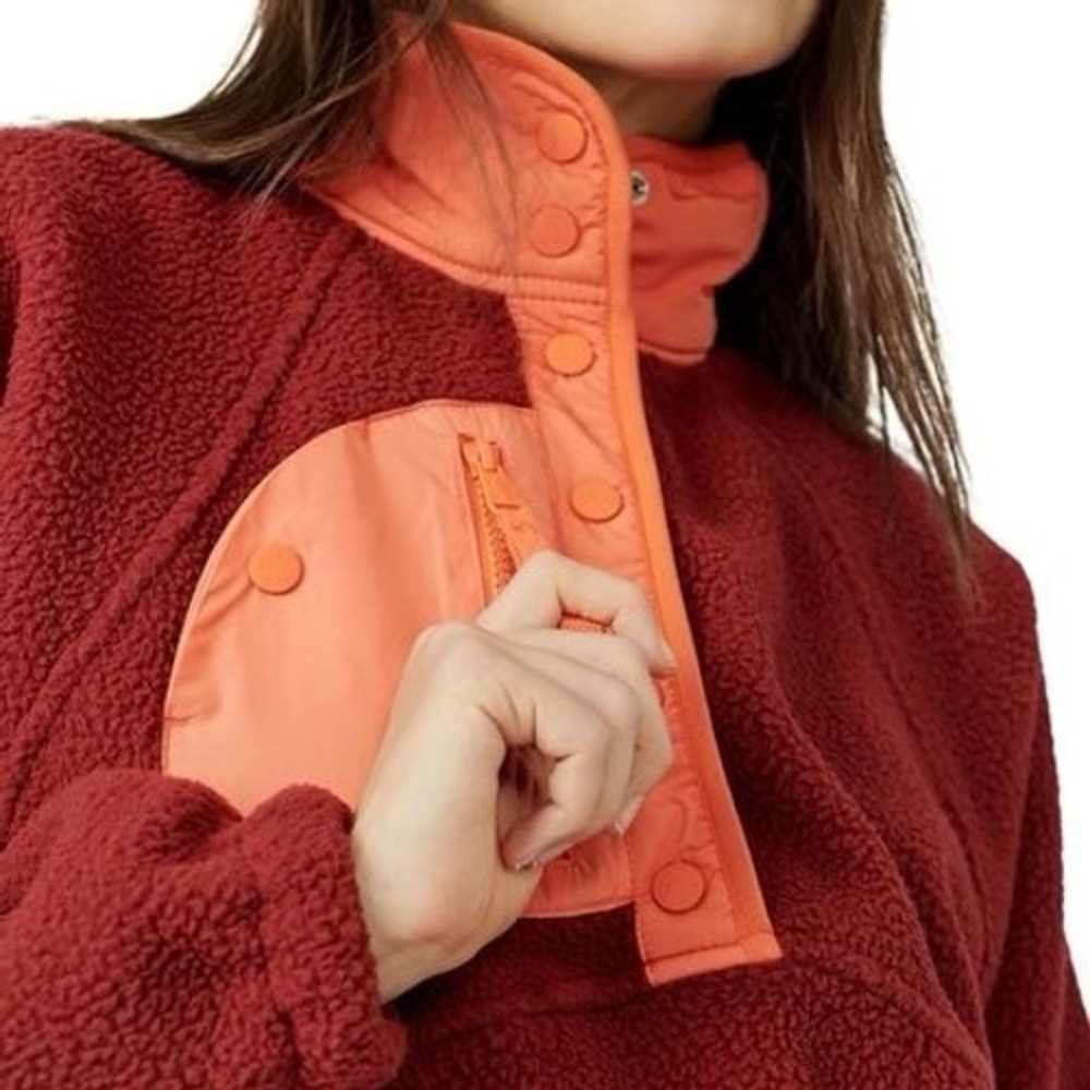 Free People FP Movement Hit The Slopes Fleece Pullover Red Orange Small